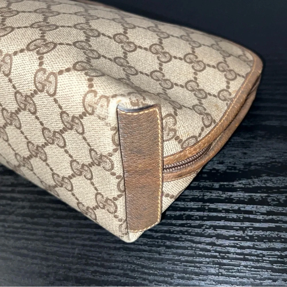 GUCCI Vintage Beige and Brown Canvas Monogram Clutch